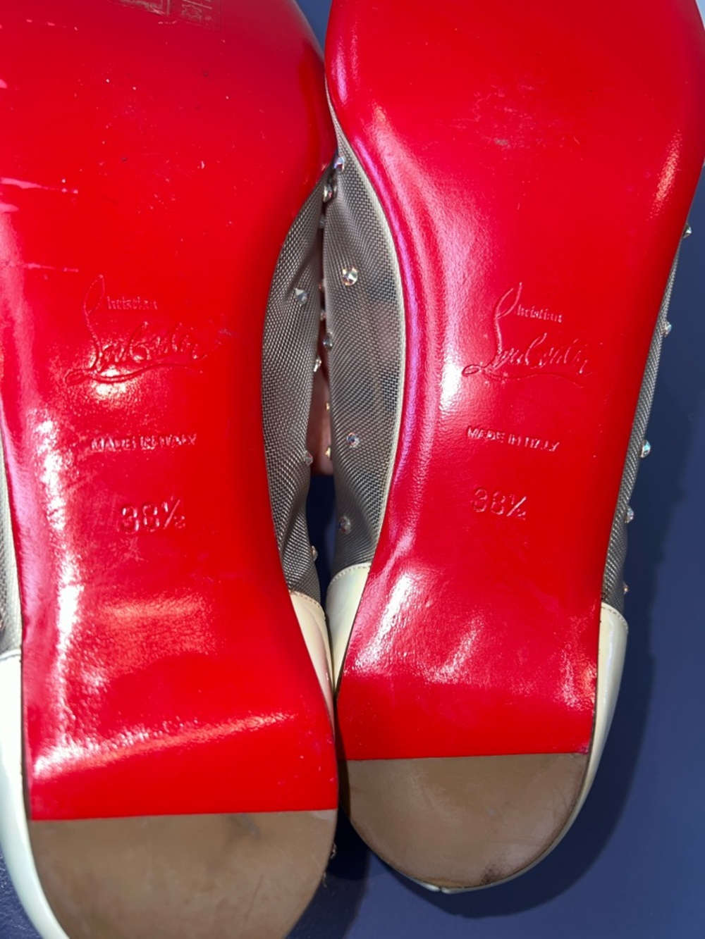 Christian Louboutin Follies Strass Ballet Flats Beige Mesh Leather EU 38.5 - Picture 12 of 12